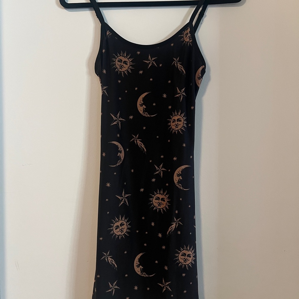 Black Sun and Moon Print Dress